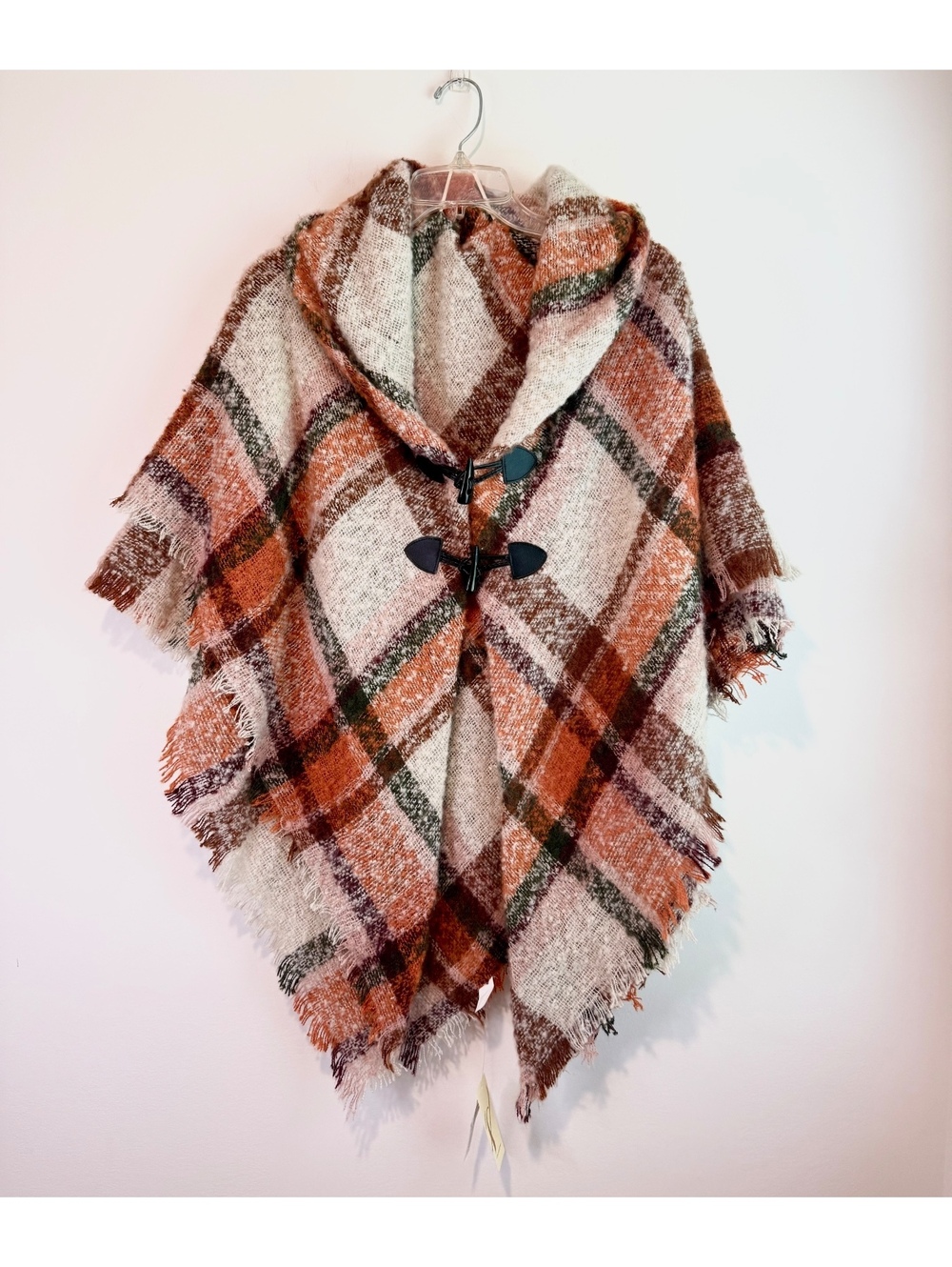 Spice Market Plaid Hooded Poncho with Toggle Closure O/S